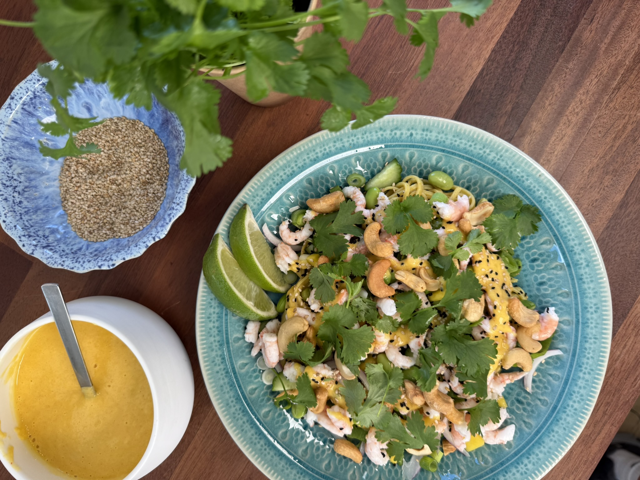 Nudelsalat med rejer og mango