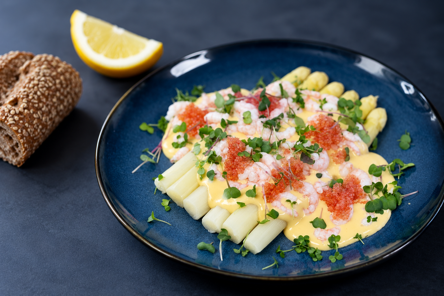 Ishavsrejer med hvide asparges og sauce mousseline