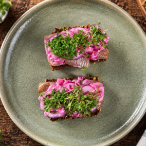 Sildemad med hjemmelavet russisk salat og karse
